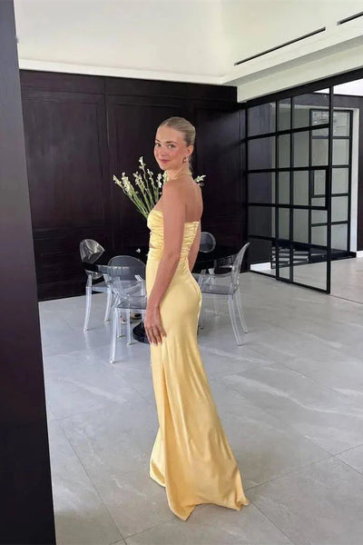 Strapless Long Mermaid Yellow Prom Dresses, Sexy Holiday Dresses, Newest Prom Dresses
