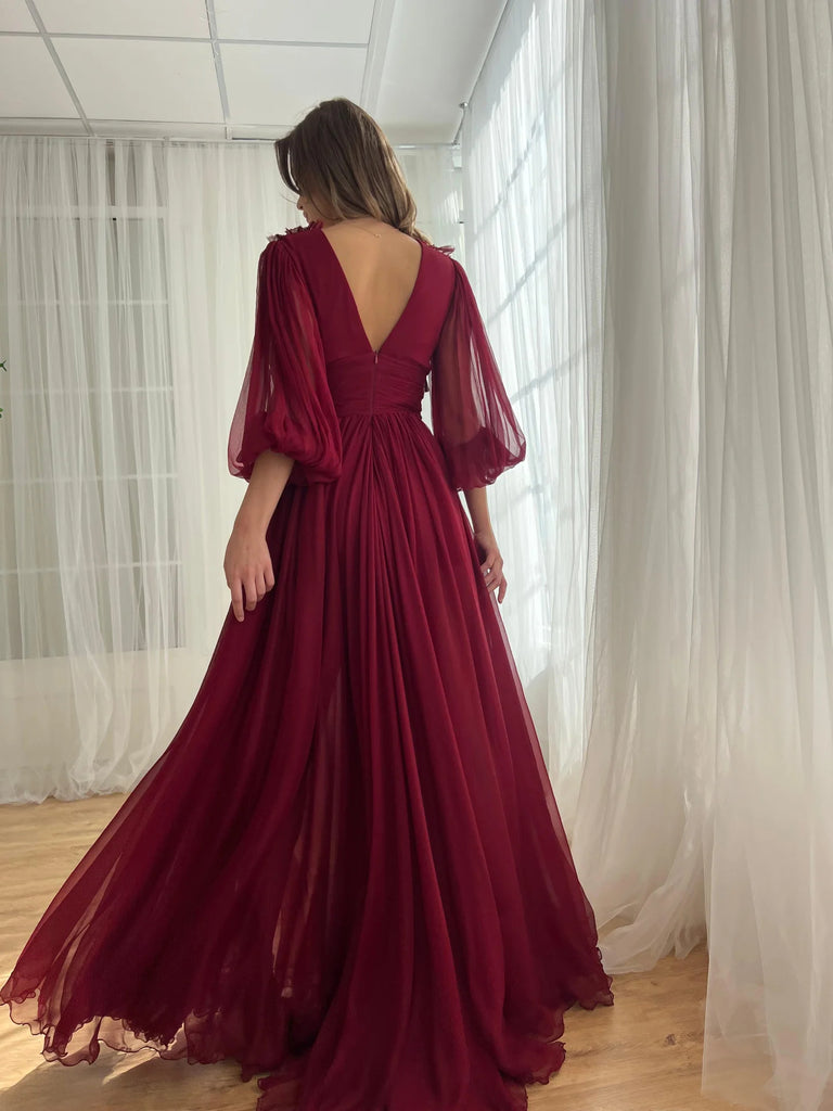 Burgundy Deep V-neck A-line Prom Dresses, Bridesmaid Dresses, Wedding ClaireBridal Burgundy Deep V-neck A-line Prom Dresses, Bridesmaid Dresses, Wedding ClaireBridal