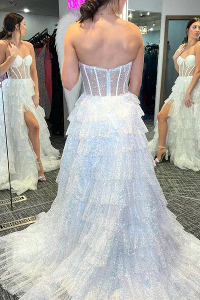 Sweetheart Shiny Sequin Tulle Layers Cake Prom Dresses, Fairy Prom Dresses, Newest Prom Dresses