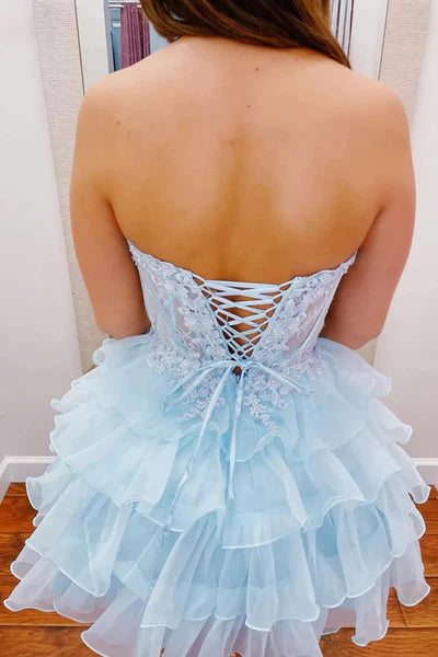 Sweetheart A-line Layered Cute Mini Dresses With Bones, Homecoming Dresses, Short Prom Dresses