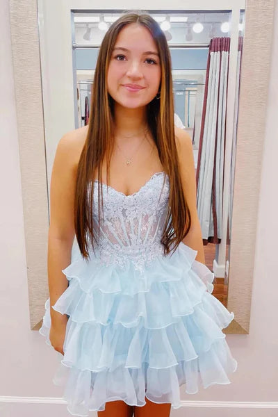 Sweetheart A-line Layered Cute Mini Dresses With Bones, Homecoming Dresses, Short Prom Dresses
