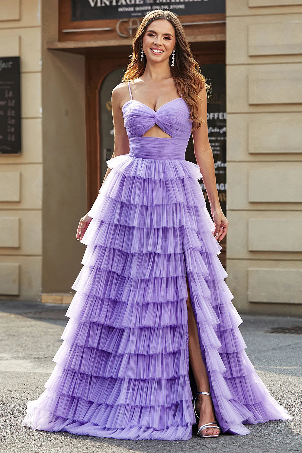 Spaghetti Purple Ruffled Prom Dresses, Princess Prom Dresses, Party Dr ClaireBridal Spaghetti Purple Ruffled Prom Dresses, Princess Prom Dresses, Party Dr ClaireBridal