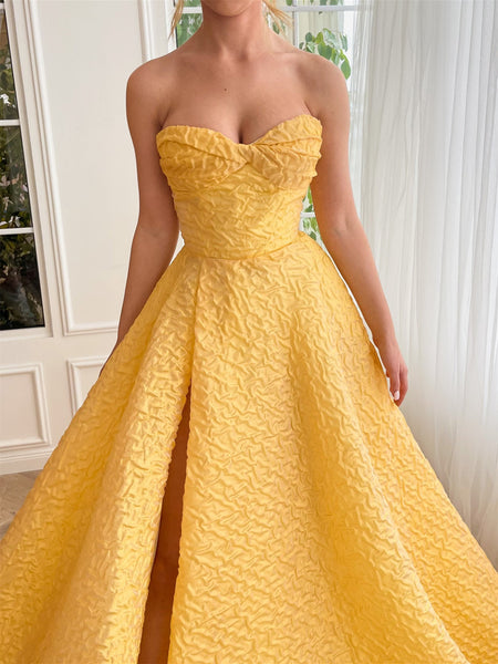 Strapless Yellow Sunlit Elegance Gown, Maxi Dresses, Newest Prom Dresses