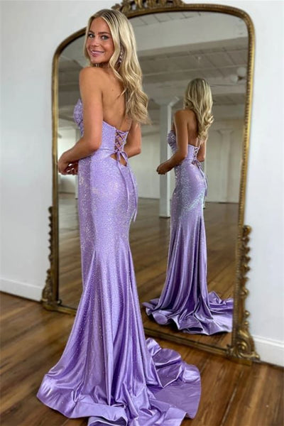 Sweetheart Purpple Mermaid Prom Dresses With Beaded detaisl, Side Slit Prom dresses, Newest Prom Dresses