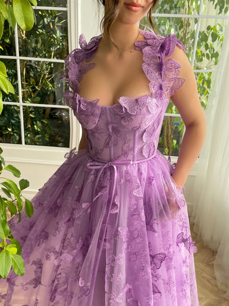 3D Butterfly Whimsical Flutter Midi Gown, Newest Prom Dresses, Midi Dresses, Homecoming Dresses
