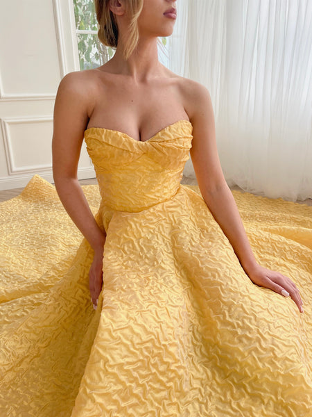 Strapless Yellow Sunlit Elegance Gown, Maxi Dresses, Newest Prom Dresses