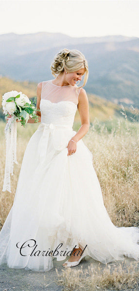 Tulle A-line Wedding Dresses, Newest Wedding Dresses, Outdoor Bridal Gowns