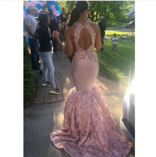 Long Mermaid 3D Satin Flower Prom Dresses, Lace Beaded Prom Dresses, Long Prom Dresses