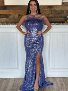 Strapless Mermaid Long Prom Dresses, 2023 Newest Sequins Prom Dresses, Party Dresses