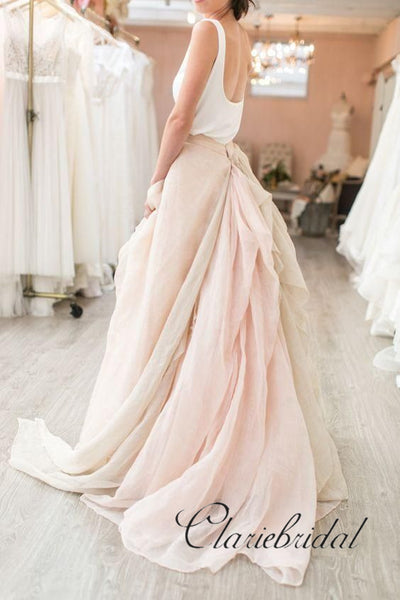 2 Pieces Simple Boho Wedding Dresses, Lovely Blush Chiffon Wedding Dresses