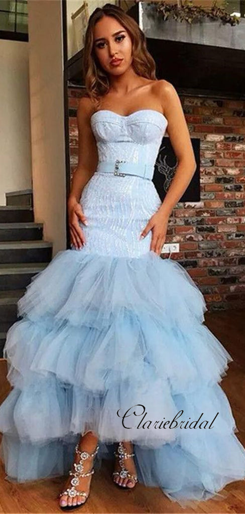 Strapless Mermaid Fluffy Prom Dresses, Cute Long Prom Dresses ClaireBridal Strapless Mermaid Fluffy Prom Dresses, Cute Long Prom Dresses ClaireBridal