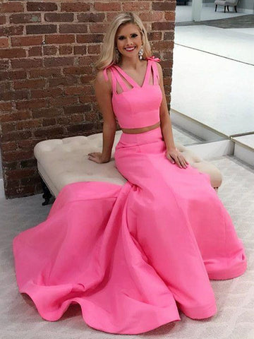 Two Pieces Newest Long Prom Dresses, Fancy Prom Dresses