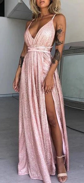 Spaghetti Straps Sequins Long Prom Dresses, Affordable Newest Prom Dresses