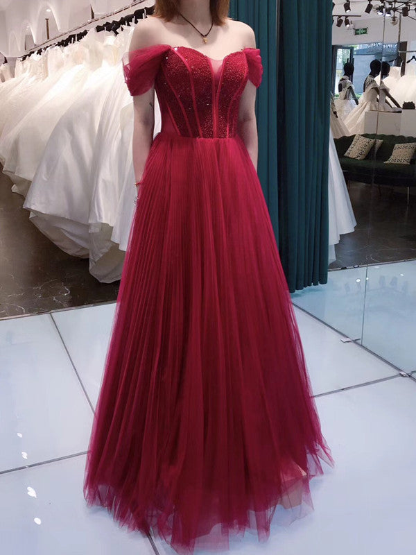 Off The Shoulder Tulle Long Prom Dresses, Newest 2020 Prom Dresses Long
