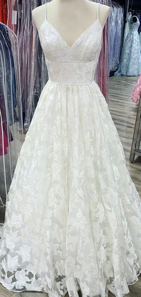 Spaghetti Straps A-line Lace Wedding Dresses, Simple Design Popular Wedding Dresses