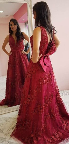 2020 V-neck Lace Long Prom Dresses, Elegant Prom Dresses, New Fashion Prom Dresses