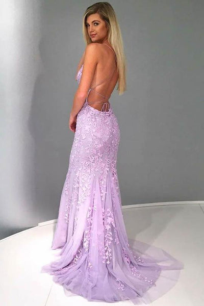 Lilac Lace Tulle Prom Dresses, Long Prom Dresses, Popular 2019 Prom Dresses