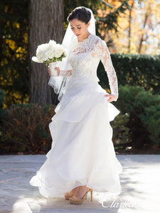 2 Pieces Lace Top Ruffled Organza Wedding Dresses, Bridal Gown