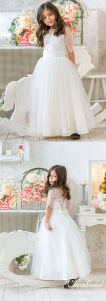 Half Sleeves Lace Top Tulle Flower Girl Dresses