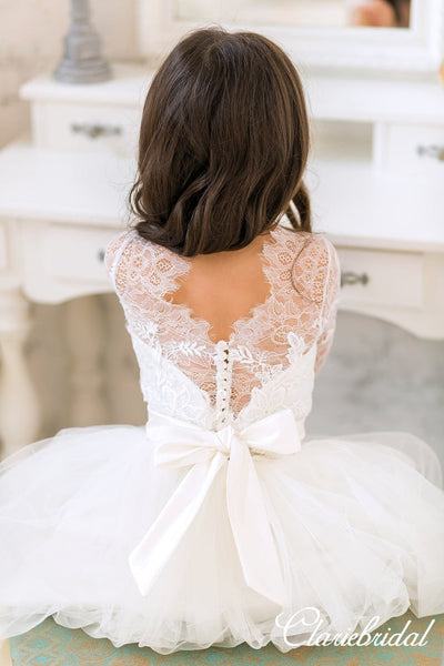 Half Sleeves Lace Top Tulle Flower Girl Dresses