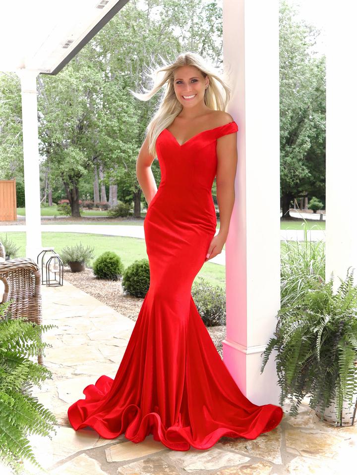 Off Shoulder Long Mermaid Red Prom Dresses, Velvet Prom Dresses, 2021 Prom Dresses