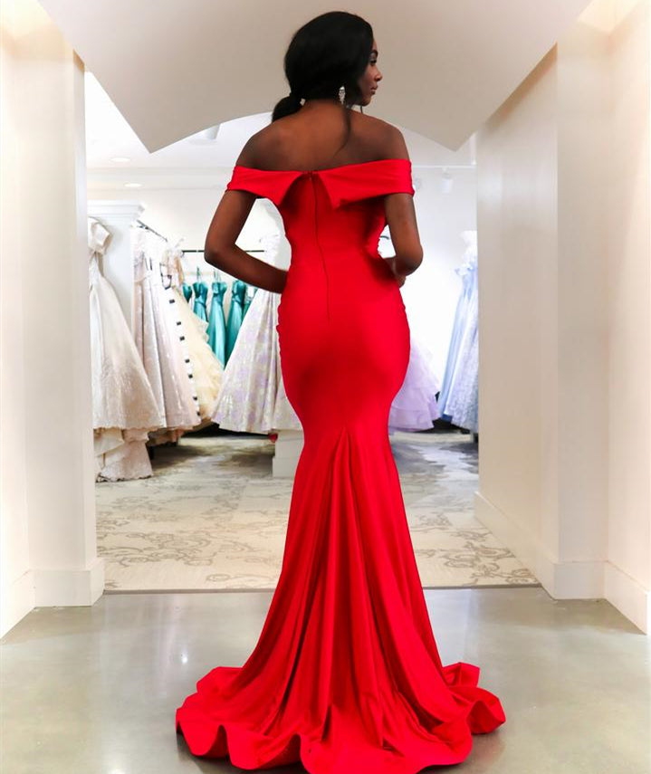 Off Shoulder Red Mermaid Prom Dresses, Simple Satin 2021 Prom Dresses, ClaireBridal Off Shoulder Red Mermaid Prom Dresses, Simple Satin 2021 Prom Dresses, ClaireBridal