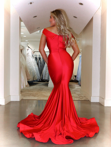 Off Shoulder Long Mermaid Red Prom Dresses, Satin Prom Dresses, Newest 2021 Prom Dresses