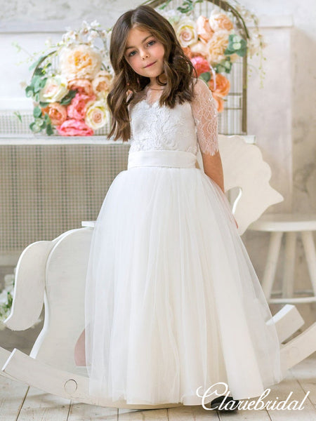 Half Sleeves Lace Top Tulle Flower Girl Dresses