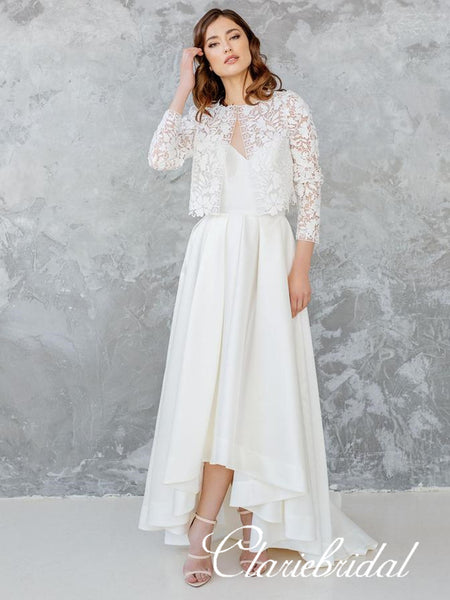 Simple Elegant Lace Jacket A-line Satin Wedding Dresses