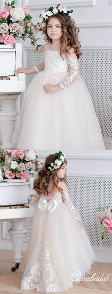 Long Sleeves Lace Tulle Flower Girl Dresses