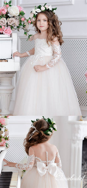 Long Sleeves Lace Tulle Flower Girl Dresses