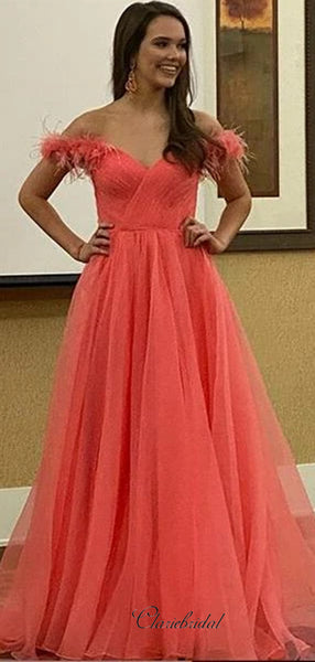 A-line Off Shoulder Long Prom Dresses, Evening Party Prom Dresses, 2020 Prom Dresses