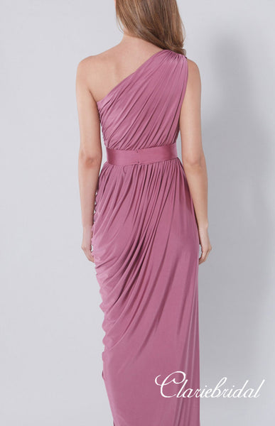 One Shoulder Orange Sheath Jersey Long Bridesmaid Dresses