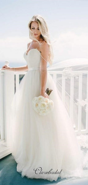 Sweetheart A-line Wedding Dresses, Strapless Wedding Dresses, Bridal Gowns