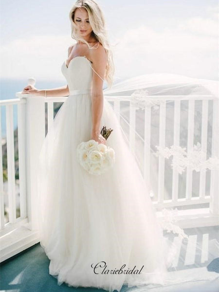 Sweetheart A-line Wedding Dresses, Strapless Wedding Dresses, Bridal Gowns