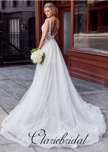2 Pieces Lace Wedding Dresses, Long Wedding Dresses, Lovely Wedding Dresses