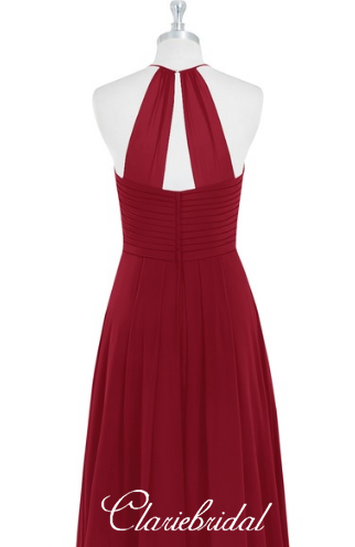 Burgundy Long A-line Chiffon Bridesmaid Dresses, Bridesmaid Dresses