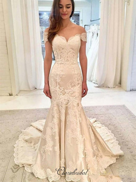 Off Shoulder Lace Wedding Dresses, Mermaid Popular Wedding Dresses 2020