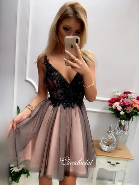 V-neck Homecoming Dresses, Sexy Lace Homecoming Dresses