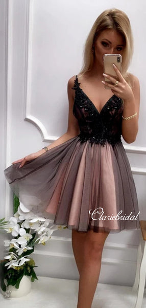 V-neck Homecoming Dresses, Sexy Lace Homecoming Dresses