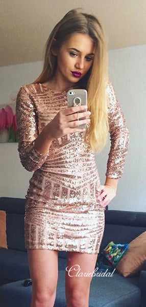 Long Sleeves Sequins Homecoming Dresses, Short Prom Dresses
