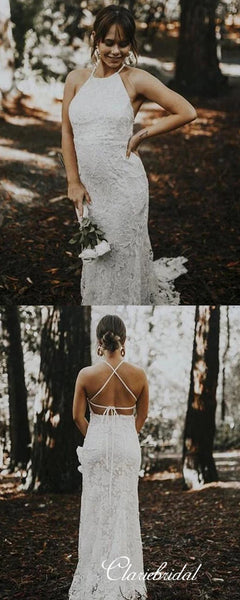 Sleeveless Sexy Wedding Dresses, Halter Lace Wedding Dresses