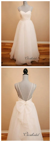 Spaghetti Straps A-line Wedding Dresses, Elegant Open Back Wedding Dresses