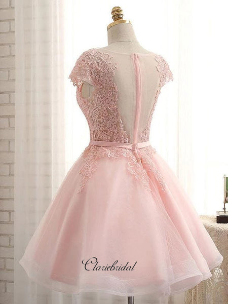 Cap Sleeves Lace Homecoming Dresses, Elegant Short Prom Dresses