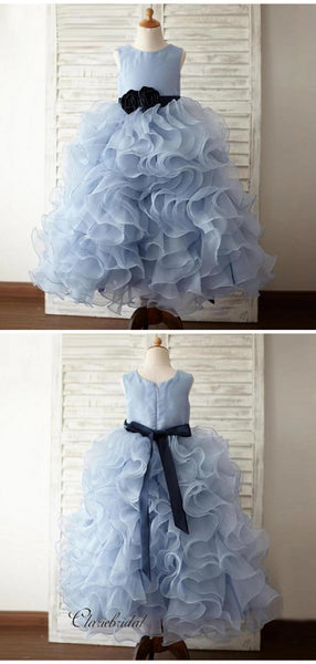 Blue Fluffy Flower Girl Dresses, Organza Little Girl Dresses