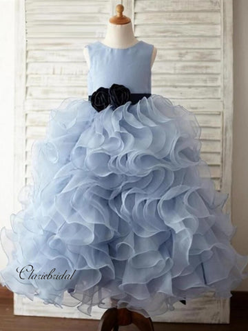 Blue Fluffy Flower Girl Dresses, Organza Little Girl Dresses