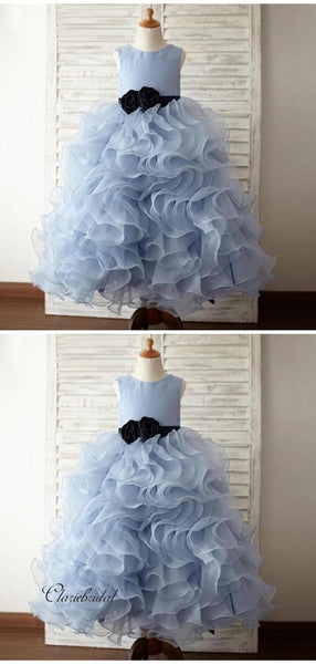 Blue Fluffy Flower Girl Dresses, Organza Little Girl Dresses