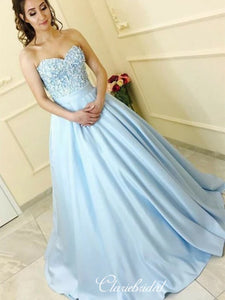 A-line Strapless Evening Party Prom Dresses, Lace Prom Dresses, 2020 Prom Dresses