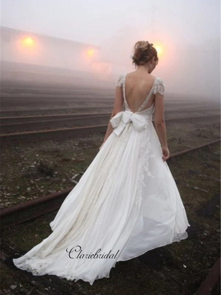 A-line Long Wedding Dresses, Popular Beach Wedding Dresses, Lace Wedding Dresses