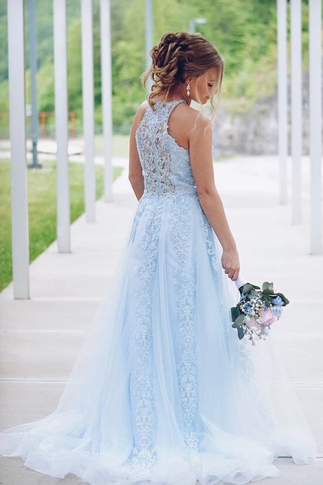 Lovely Light Blue Lace Tulle Prom Dresses, Long Prom Dresses. Simple P – ClaireBridal Lovely Light Blue Lace Tulle Prom Dresses, Long Prom Dresses. Simple P – ClaireBridal